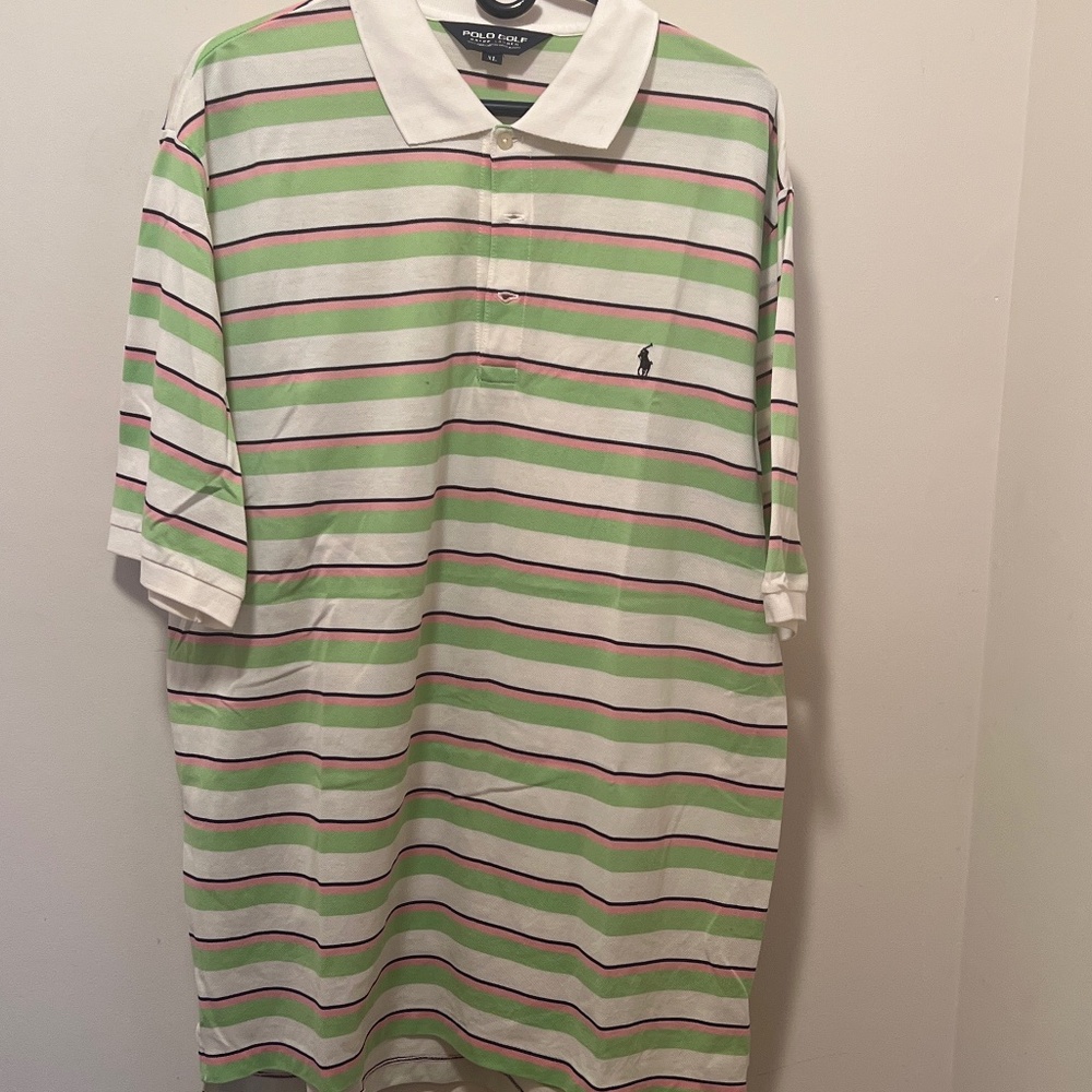 Green and pink striped Ralph Lauren polo golf men’s Xl